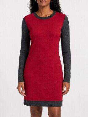 Icebreaker Merino Wool Meadow Colorblock Sweater Dress Red Gray Gorpcore L